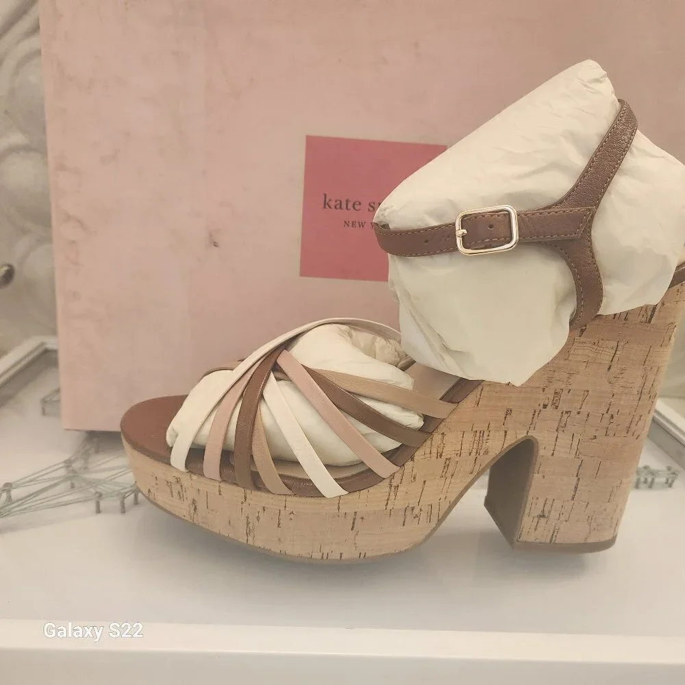 Kate Spade Women's Glow Leather Dressy Platforms Multi Toast Size 9.5. NIB